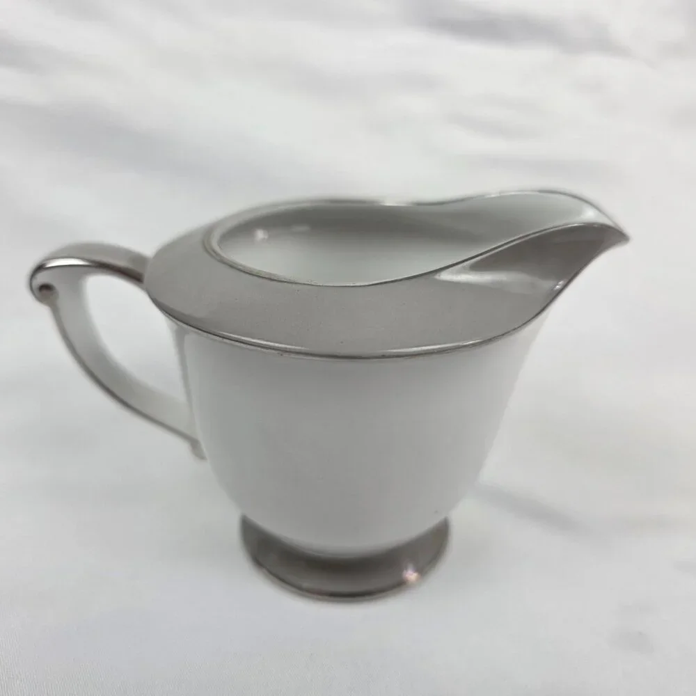 Sango Plantina Creamer White with Gray Band & Platinum Trim
